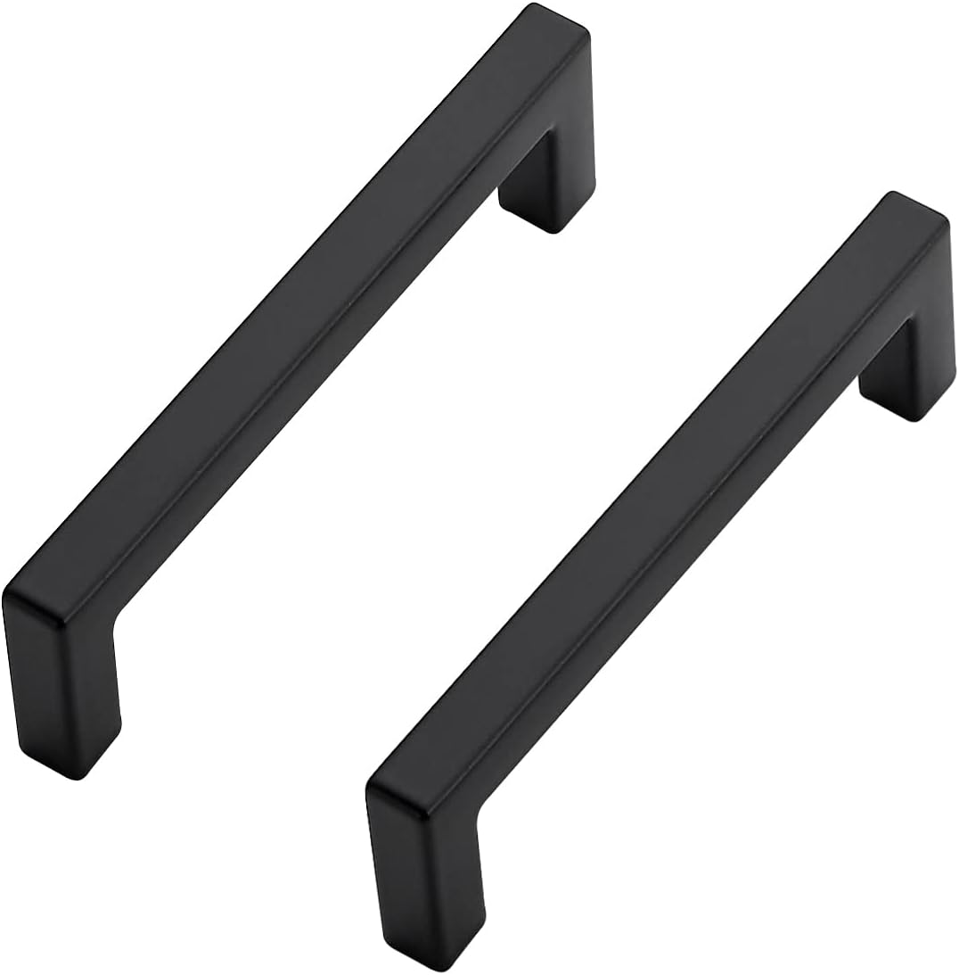 Ravinte 15 Pack Solid 3-1/2 Inch Center to Center Slim Square Bar Drawer Handles - Cabinet Hardware in Matte Black - Kitchen Handles and Pulls