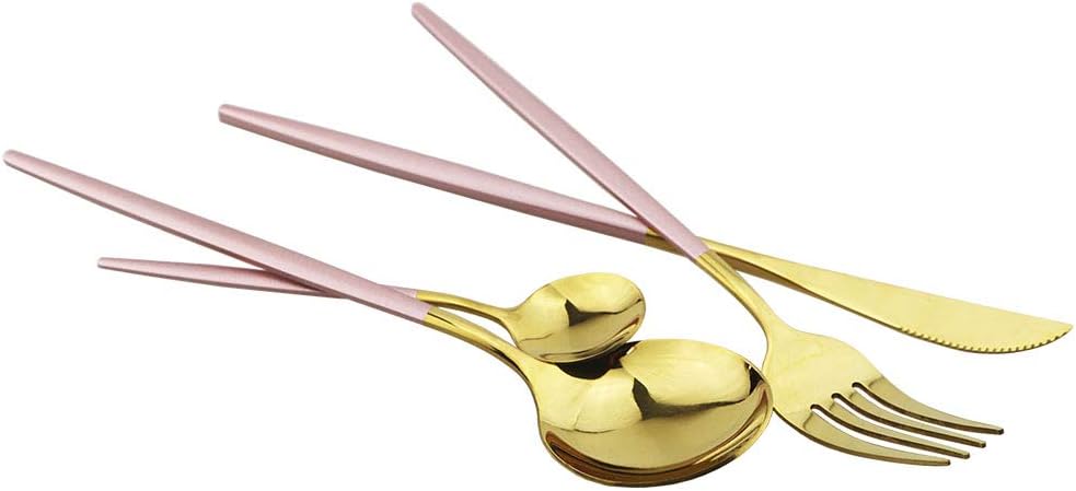 Pink Gold Silverware Set, JASHII 20-Piece Stainless Steel Satin Finish Flatware Set, Kitchen Utensil Set, Mirror Polished Tableware Cutlery Set for Home and Restaurant, Dishwasher Safe