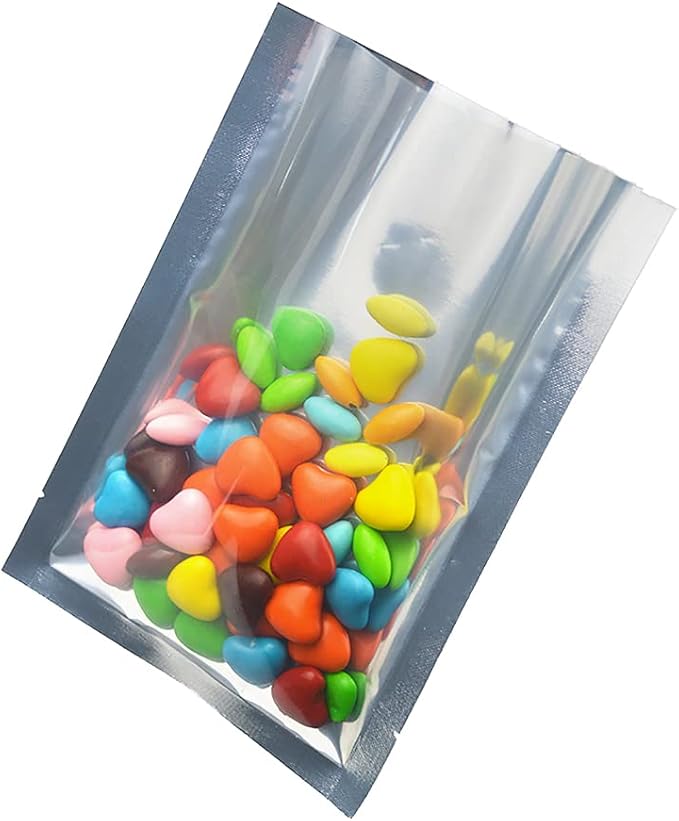 Silver Aluminum Foil Pouch Heat Seal Plastic Open Top Vacuum Packaging Mylar Bag Food Small Sample Mylar Storage (200, 10x15cm(3.9x5.9 inch))