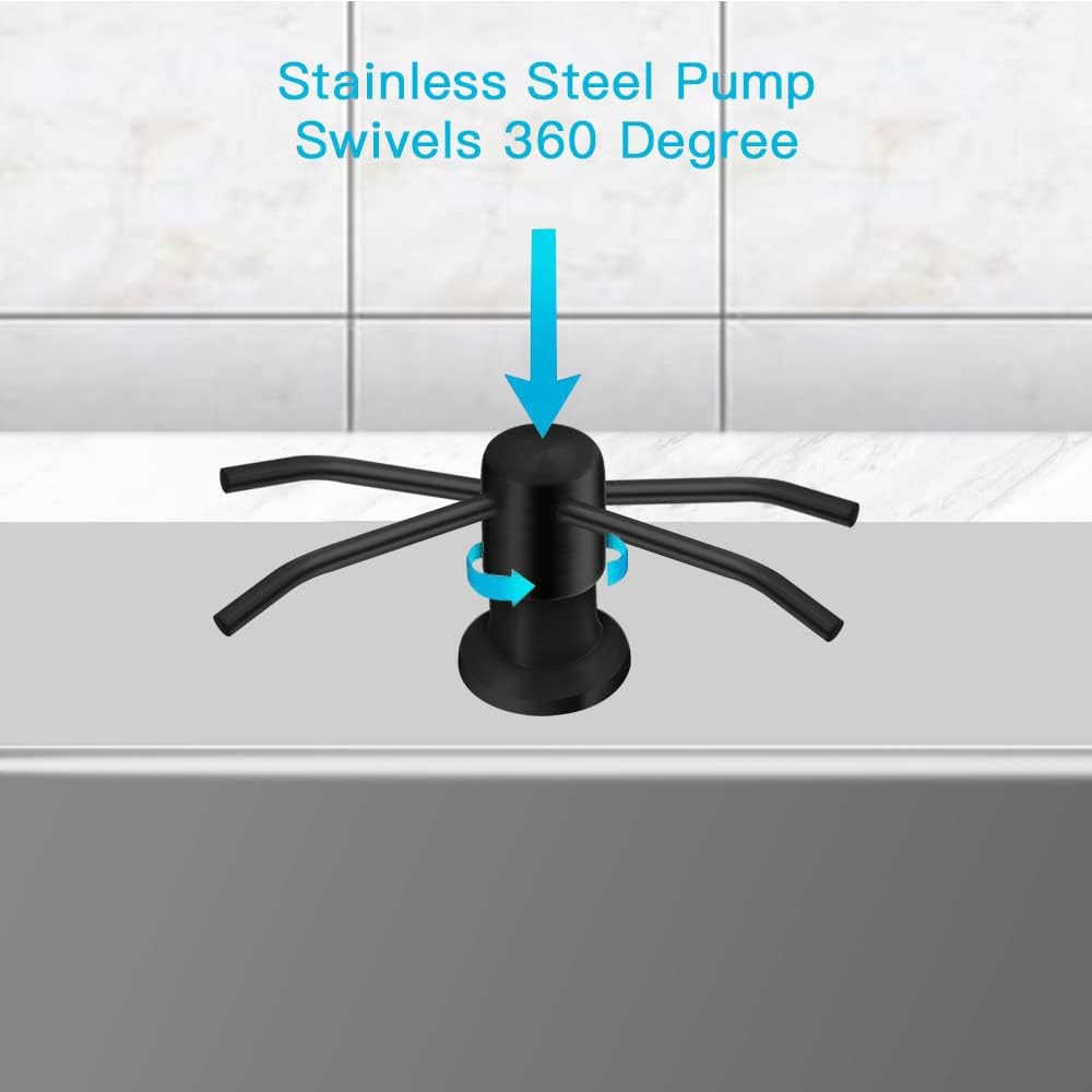Dish Soap Dispenser for Kitchen Sink, Countertop Sink Soap Dispenser Water Pump with 47” No-Spill Extension Tube Kit Design for Kitchen Bathroom, Easy to Press, No More Refills （Black）