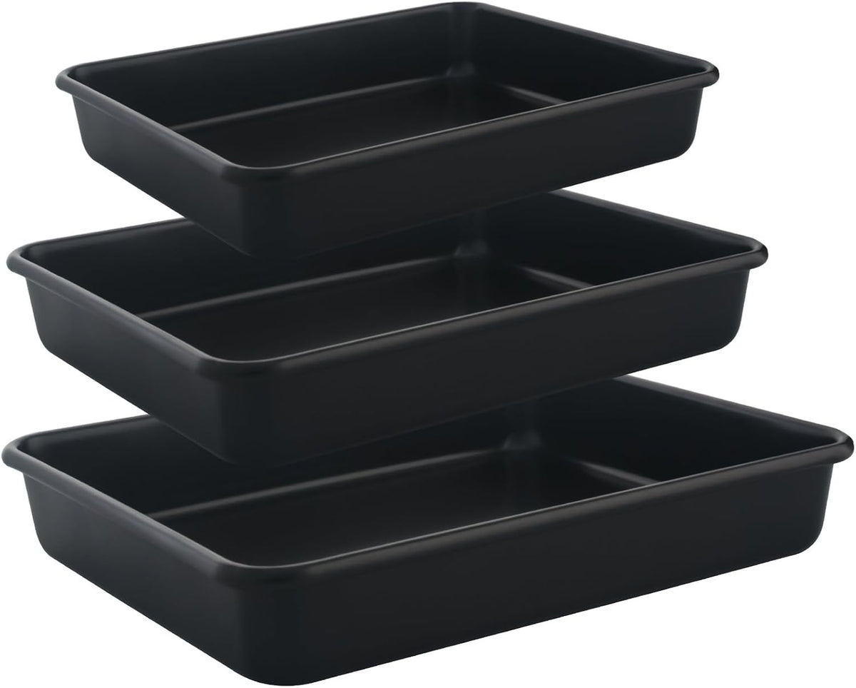 Rectangle Cake Pan, Deep Baking Pans Set Nonstick, 9/11/13 Inch, Heavy Duty Thickness Bakeware Roasting Tray for Toaster Oven, Thanksgiving Christmas Roast Turkey Pan, 3-Pack, Black