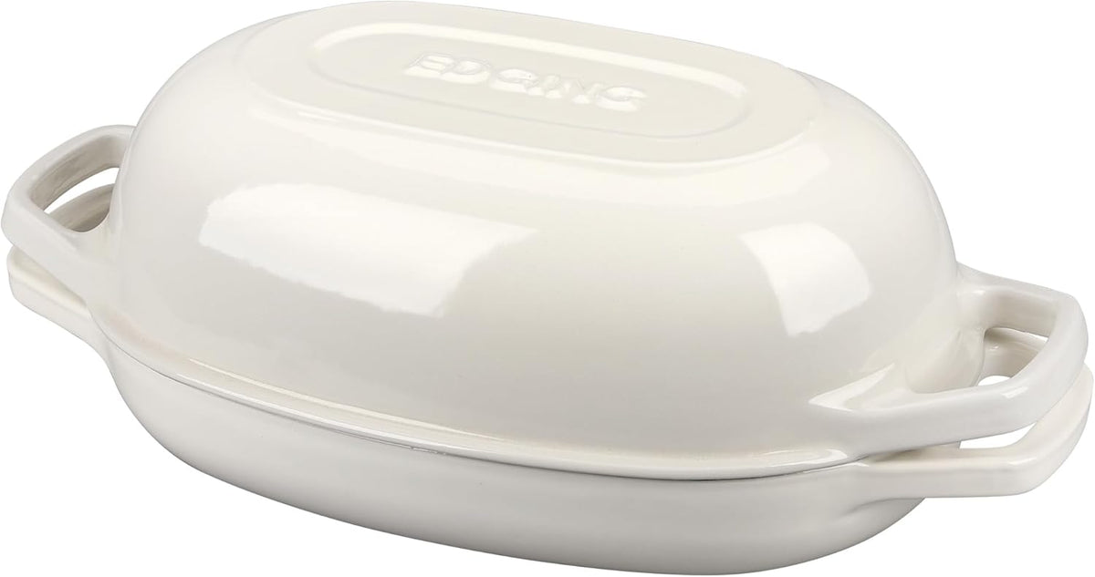 Enameled Cast Iron Dutch Oven Pot with Lid, Oval Dutch Oven for Bread Baking, Bread Oven for Homemade Sourdough Bread Baking, 5qt, White
