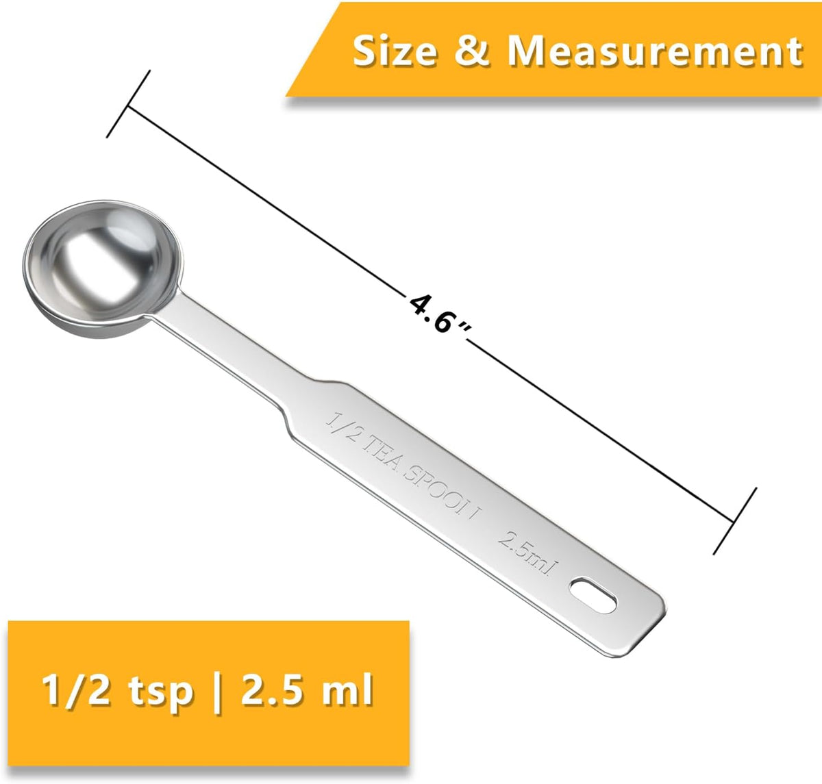 2PCS 1/2 Tsp(1/6tbsp, 2.5ml) Single Measuring Spoon, Stainless Steel Individual Measure Scoop Only