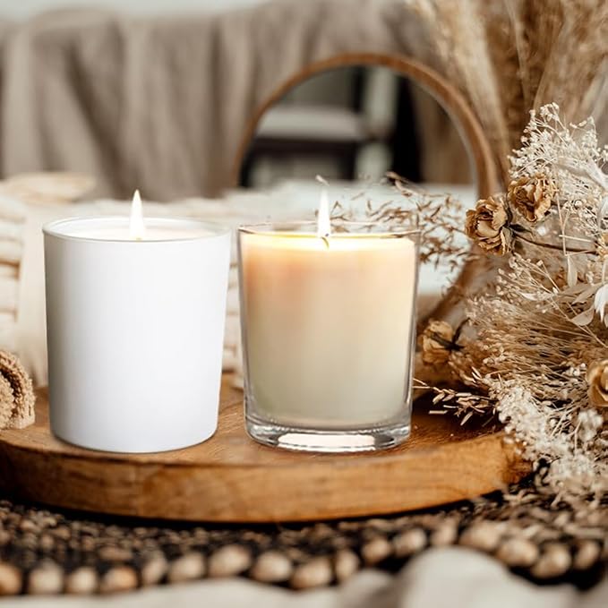 14 OZ Thick Candle Jars for Making Candles 12 Pcs, 3 Wick Empty Jars with Wood Lids for Candle Making, Sample Container,Clear