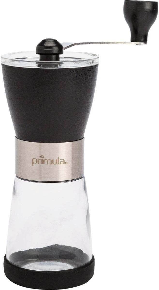 Primula Manual Adjustable Burr Coffee Grinder - Ceramic Mill & Brushed Stainless Steel Body - Whole Bean for French Press, Cold Brew, Espresso, Camping, And More