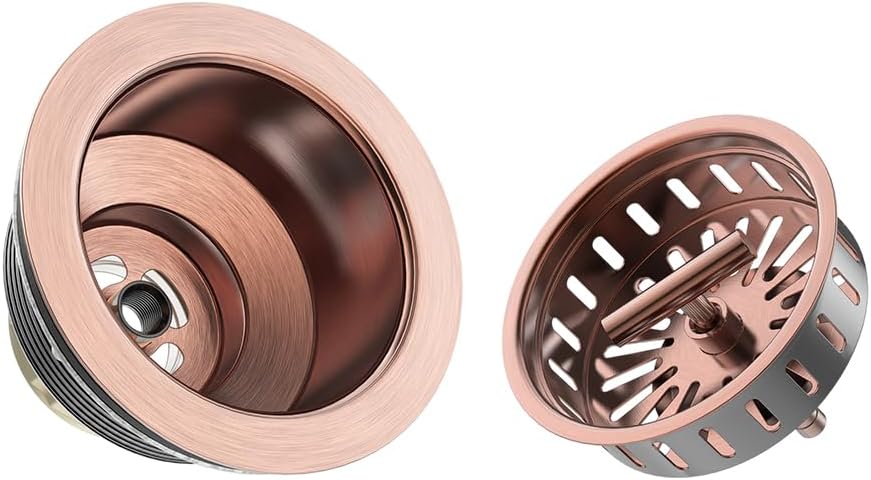 KONE Copper Sink Drain 3.5 Inch Kitchen Sink Drain Assembly Stainless Steel Sink Strainer Sink Stopper Antique Copper Basket Strainer for 3-1/2 Inch Commercial Kitchen Sink
