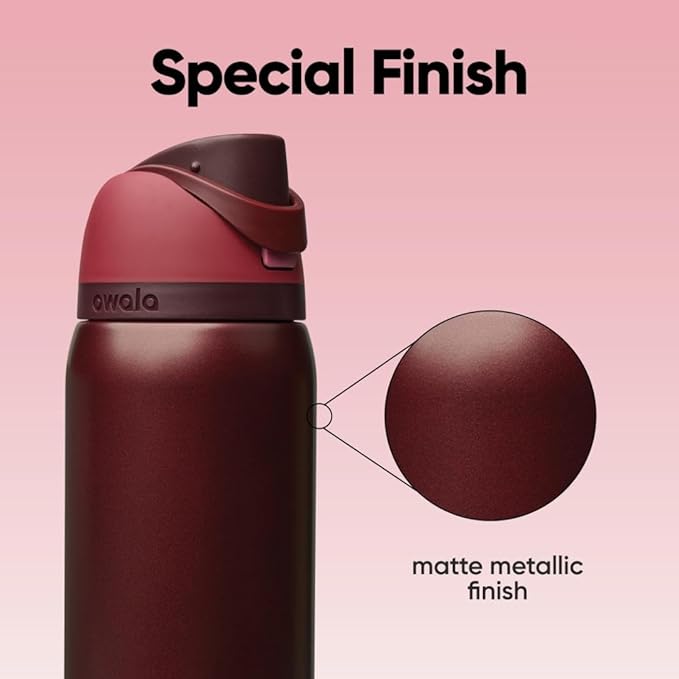 Owala FreeSip Insulated Stainless Steel Water Bottle with Straw, BPA-Free Sports Water Bottle, Great for Travel, 32 Oz, Black Cherry