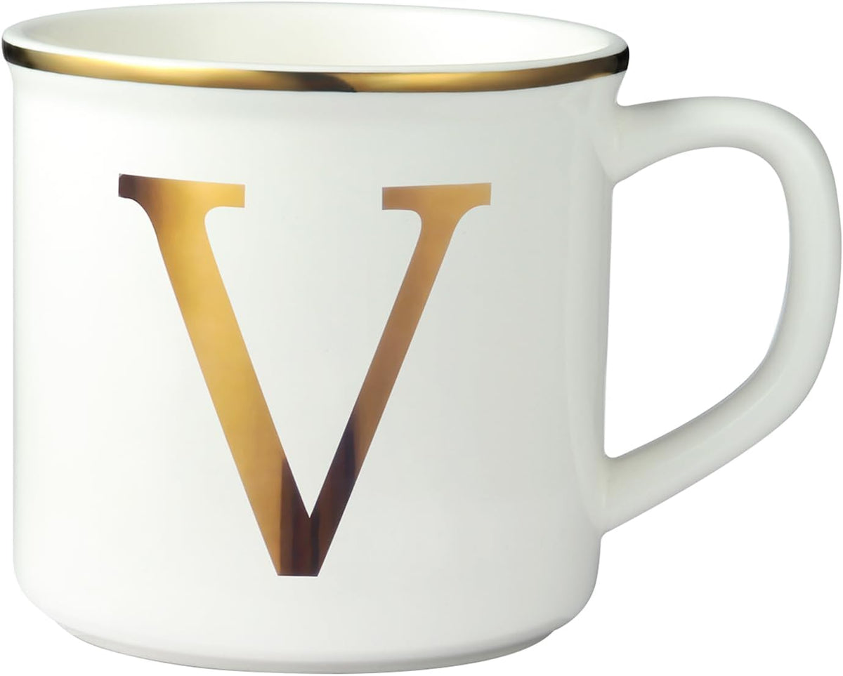 Miicol Ceramic Coffee Mug 16 oz, Monogram Coffee Cup, Golden Initial Tea Mug, Personalized Tea Cup, Unique Gift, Large Mug for Home, Office, Letter V