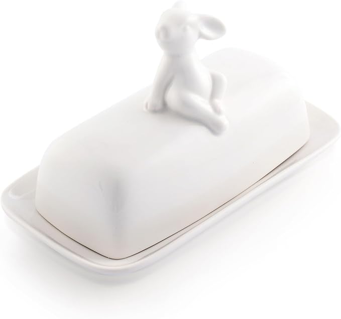 Arthur Court White Stoneware Setting Bunny Butter Dish, Accommodates All Butter Sizes, Durable and Easy to Clean, Adds Whimsy and Elegance to Table Settings - Spring Easter Lidded Butter Dish