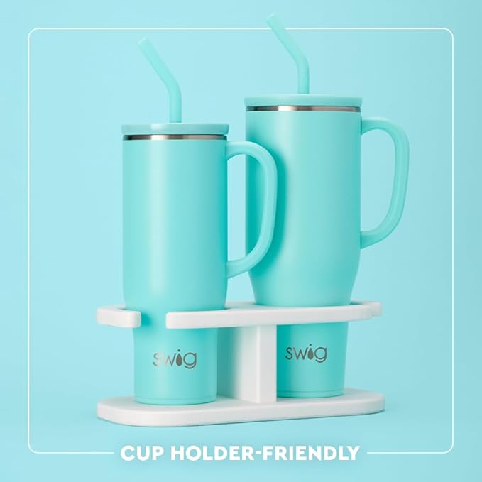 Swig Life 40oz Mega Mug, 40oz Tumbler with Handle and Straw, Extra Large Insulated Tumblers, Cup Holder Friendly Travel Mug (Glacier Stripe)