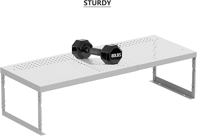 Stackable Expandable Metal Shelf Organizer - Adjustable Wire Storage Rack with Holes for Kitchen, Bathroom, Cabinet, Office - Space Saving, Durable & Sturdy Design（2PACKS/Large/White