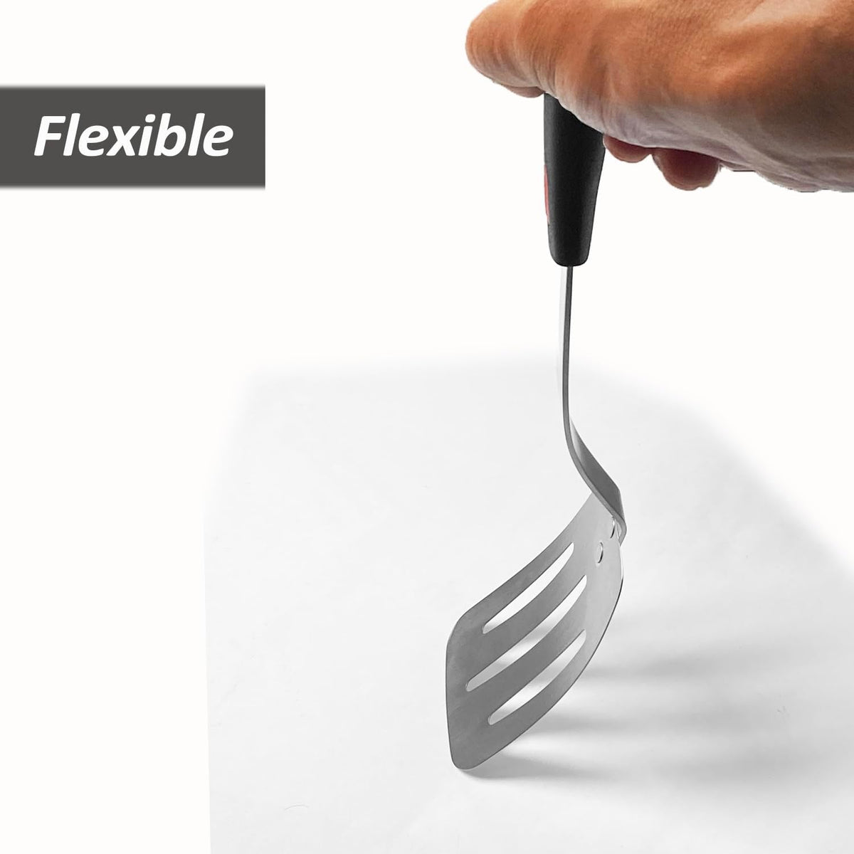 Stainless Steel Spatula, Flexible Metal Slotted Turner for Cast Iron Skillet, Thin Blade and Heat Resistant Silicone Handle, Great for Egg, Cookie, Meat, Crep, Medium
