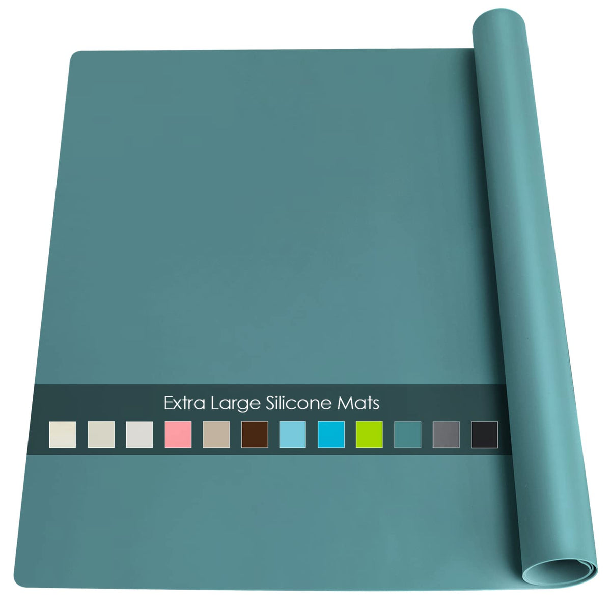 Extra Large Dark Green Countertop Mat - Silicone Table Kitchen Desk Mat - Non-Slip & Heat Resistant - Dinner Placemat Pastry Dough Rolling Mat