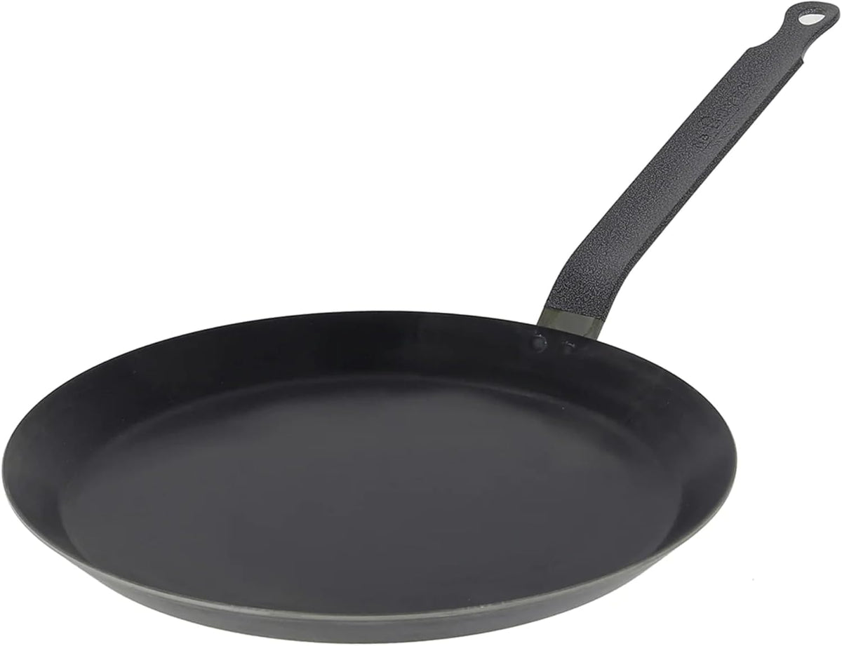 De Buyer Blue Carbon Steel Crepe & Tortilla Pan - 8” Diameter, 7.5” Cooking Surface - Ideal for Making & Reheating Crepes, Tortillas & Pancakes - PFAS, PFOA & PFOS Free - Made in France