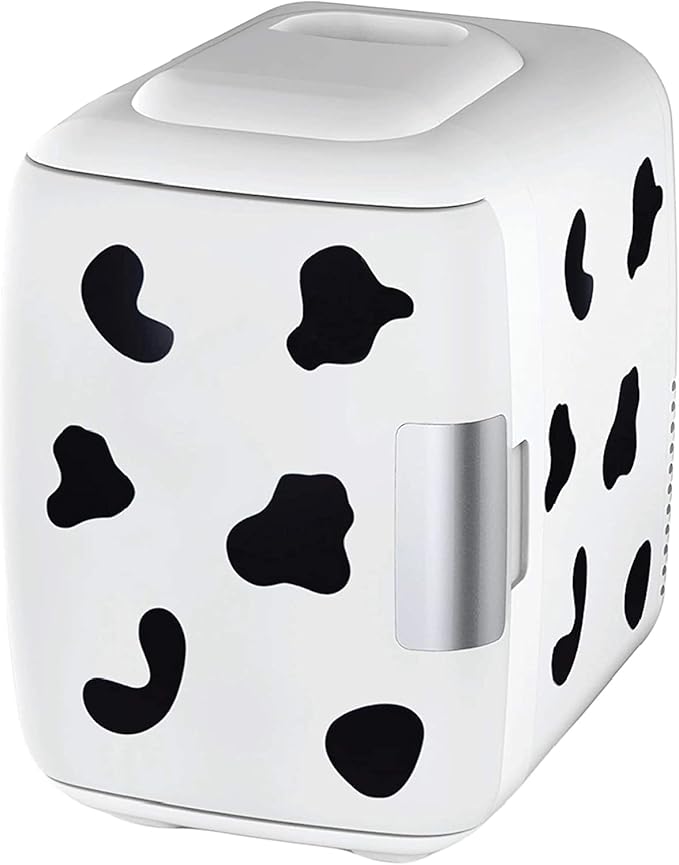 Cooluli Skincare Mini Fridge for Bedroom - Car, Office Desk & Dorm Room - Portable 4L/6 Can Electric Plug In Cooler & Warmer for Food, Drinks, Beauty & Makeup, 12v AC/DC & Exclusive USB, Cow Print