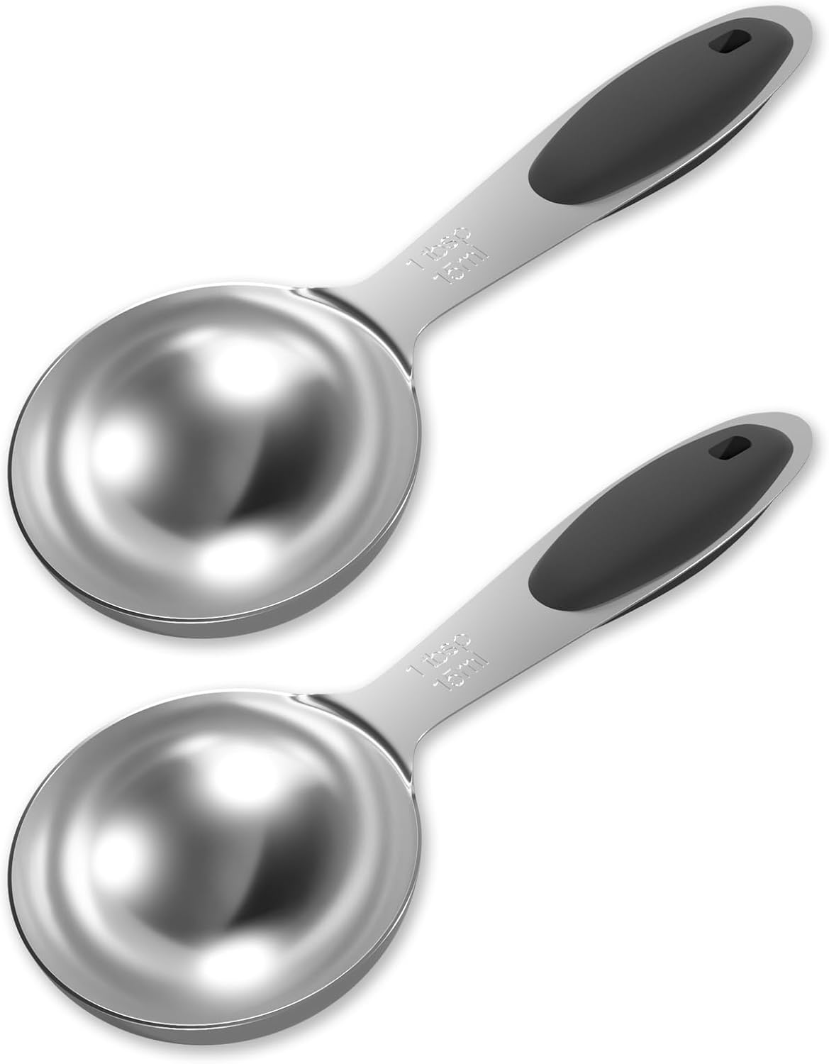 2PCS 1 Tbsp(3tsp, 1/2oz, 15ml) Single Measuring Spoon with Black Silicone Grip, Stainless Steel Individual Measure Scoop Only