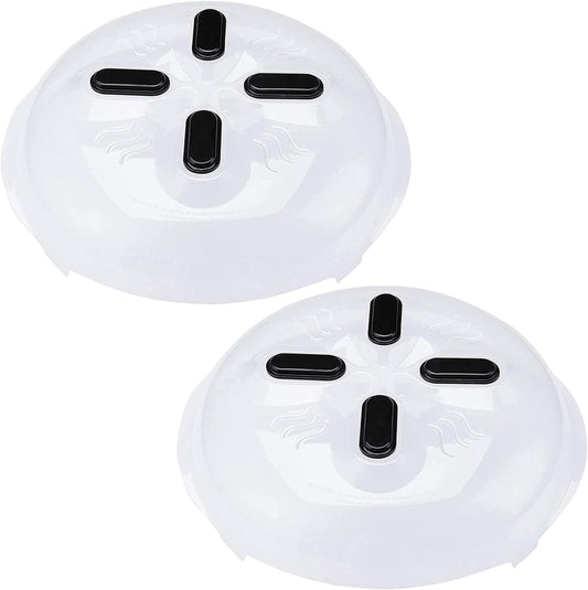 Magnetic Splatter Cover, 12-Inch Clear BPA-Free Food Lid, Vented Plate Guard with Steam Vents, Anti-Splash Microwave Lid, Dishwasher Safe, Space-Saving Magnetic Storage - Black 2 Pack