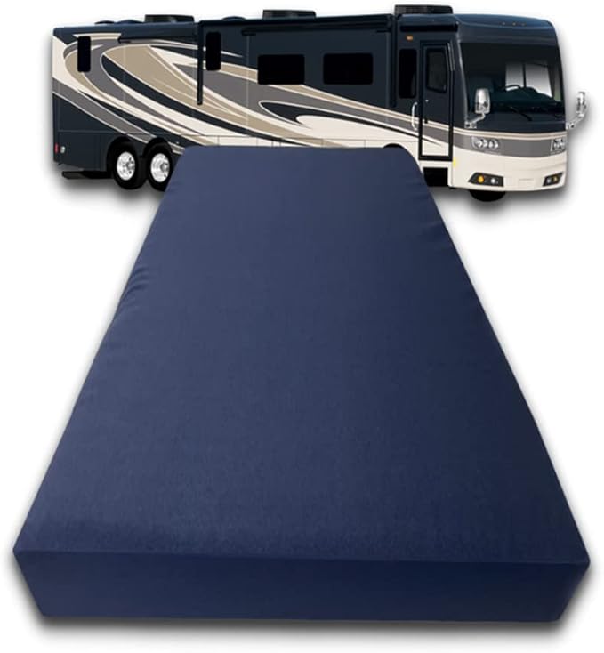FoamRush 6-Inch Bunk (30" x 80") High Density Foam RV Mattress Replacement with Canvas Navy Cover, Medium Firm, Made in USA, Camper Trailer, Removable Water-Resistant Outdoor/Indoor Cover w Zip