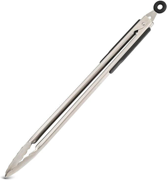 Grill Tongs, 16" Long BBQ Tongs, Premium Stainless Steel Locking Tongs Metal Tongs with Non-slip Handle for Outdoor Grill, BBQ/Barbecue, Cooking