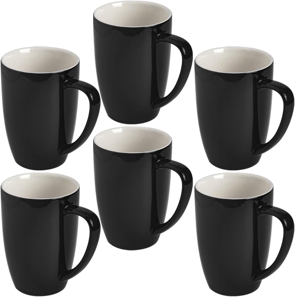 homEdge Porcelain Mug Set, 16 Ounces Cup for Tea, Latte, Mocha, Hot Chocolate, Set of 6, Black