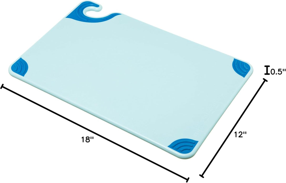 San Jamar Saf-T-Grip Plastic Cutting Board with Safety Hook, 12" x 18" x 0.5", Blue