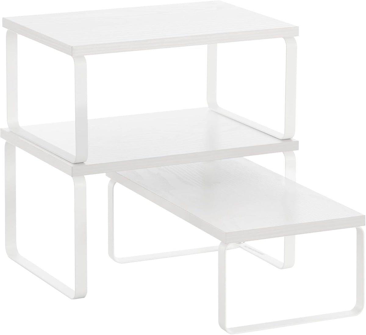 SONGMICS Cabinet Organizer Shelf, Set of 3 Kitchen Counter Shelves, Kitchen Storage, Spice Rack, Stackable, Expandable, Snow White and Matte White UKCS220W01