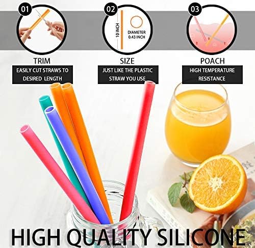12 Pcs Eco Friendly Silicone Straws with 2 cleaning Brushes,Reusable Silicone Drinking Straws,for 30oz and 20oz Tumblers,Yeti, Ozark, (Pure Multicolor, 10 inches)