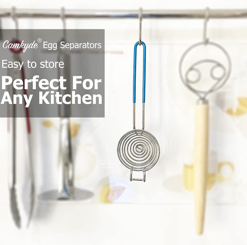 CAMKYDE Egg Separator Food Grade Stainless Steel Egg Yolk White Separation Tool, Set of 2 (Blue)