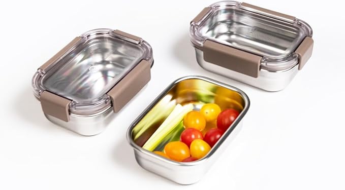 LocknLock Stainless Steel Food Storage Container - Airtight, Leak-proof, Stackable (310ml x 3) | Modular Design for Meal Prep, Lunch, Freezer & Dishwasher Safe