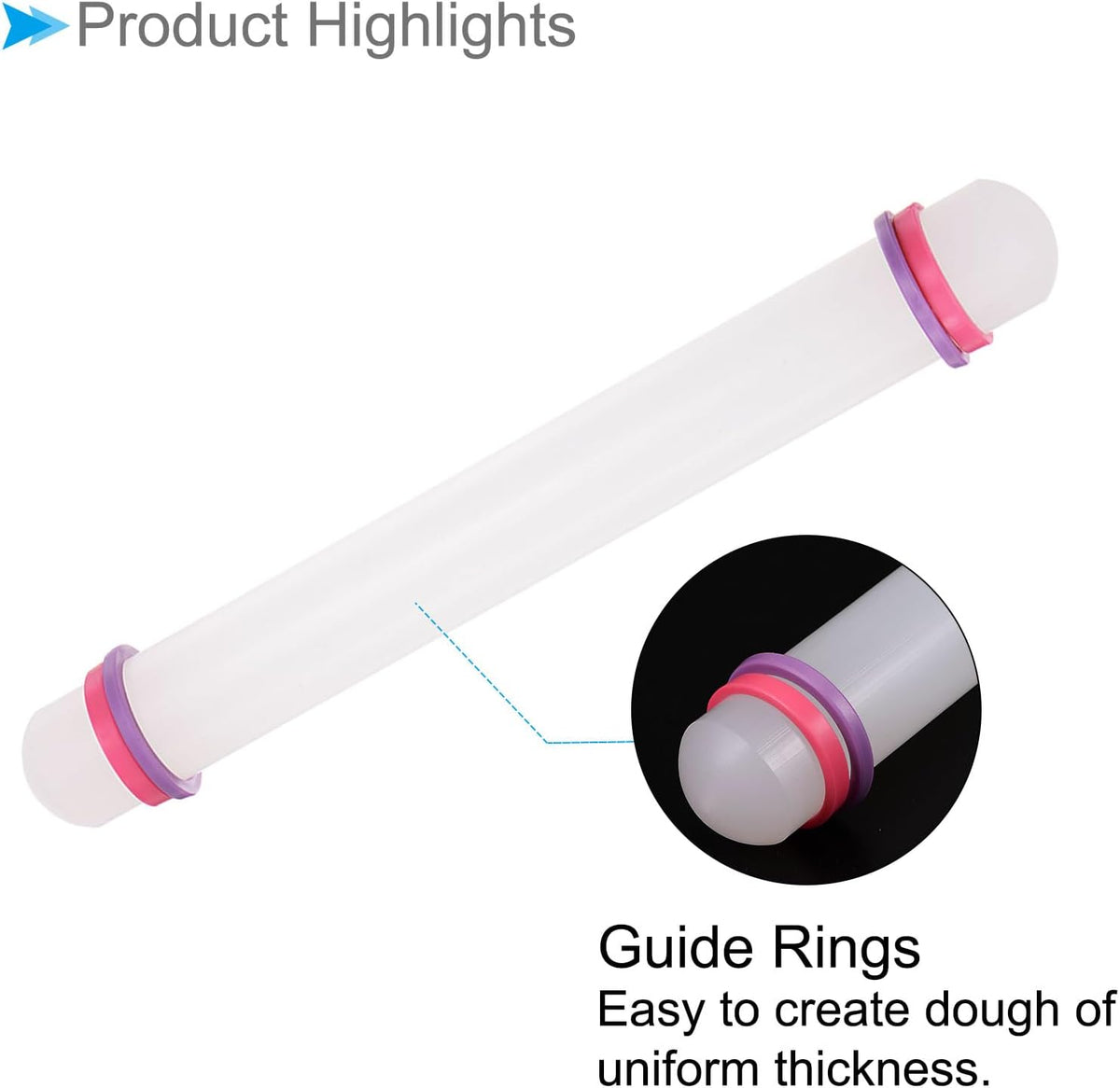 Fondant Rolling Pin, 9" Length, PP Plastic Non-Stick Guide Rings Fondant Roller Dough Roller - (Applications: for Baking DIY), 2-Pieces