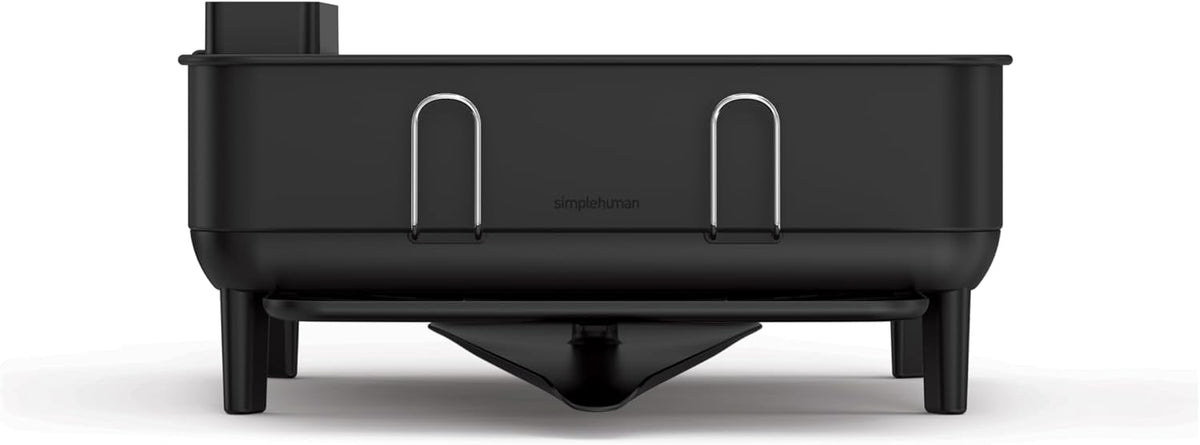 simplehuman Compact Dish Drying Rack with Stainless Steel Frame, 360º Easy Drain Swivel Spout, Utensil Holder, Anti-Residue Coating, Moisture Control Surface, Matte Black