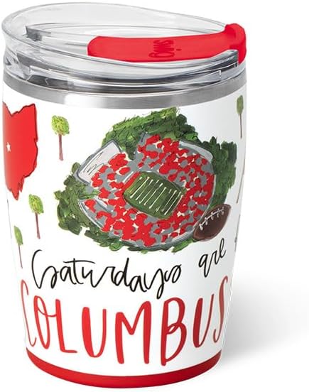 Swig Life 12oz Insulated Tumbler, Travel Coffee Tumbler with Lid, Cup Holder Friendly Travel Coffee Mug, Stainless Steel, 12 oz Reusable Insulated Coffee Mug (Saturdays in Columbus)
