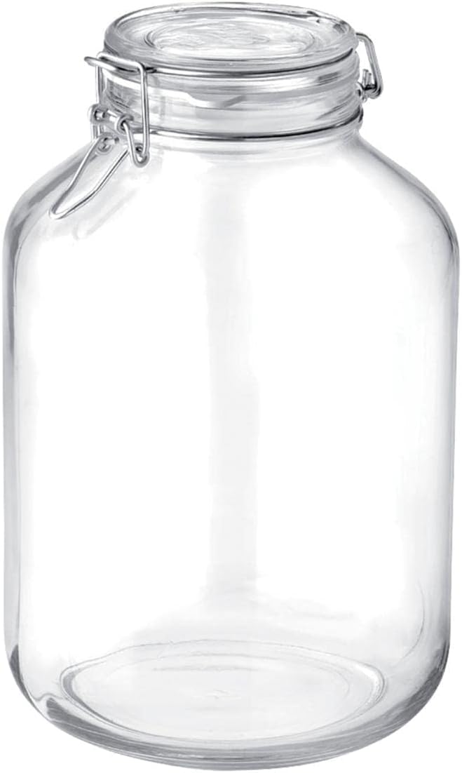 Bormioli Rocco Fido 5L Glass Jar - 169oz Airtight Storage with Metal Clamp & Rubber Gasket - Ideal for Fermentation, Home Canning, Dry Food Storage - Great for Kitchen Organization, Made in Italy