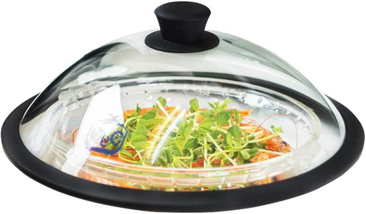 OEC Vented Splatter Guard Microwave Glass Cover with Easy-Grip Handle - 100% Food Grade Tempered Glass & BPA Free Silicone Rim. Compatible with Plates, Bowls and Meal Prep Containers, Dishwasher Safe
