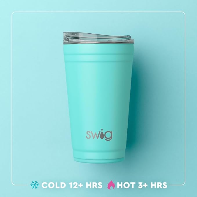 Swig Life 24oz Party Cup, Stackable Insulated Travel Coffee Tumbler with EZ Slider Lid, Cup Holder Friendly Travel, Stainless Steel 24 oz Tumbler, Reusable Mug (Match Point)