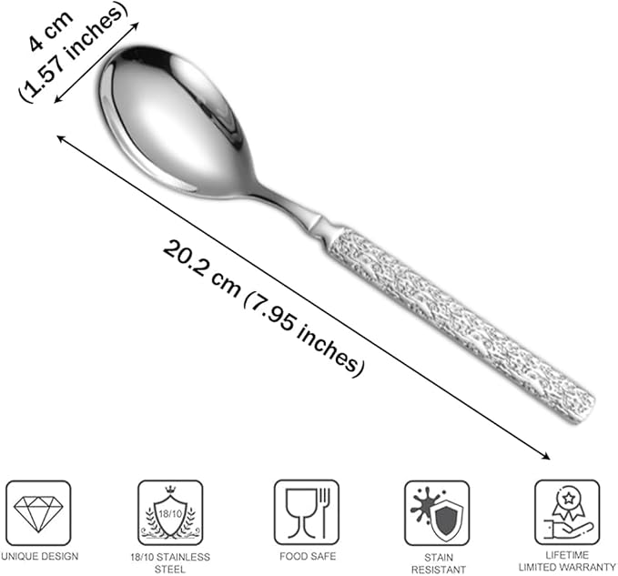 Thickened Stainless Steel Dinner Spoons with Hammered Edge,Serving Spoon Set,Heavy Table Spoons for Dinner, Party Wedding,Set of 4