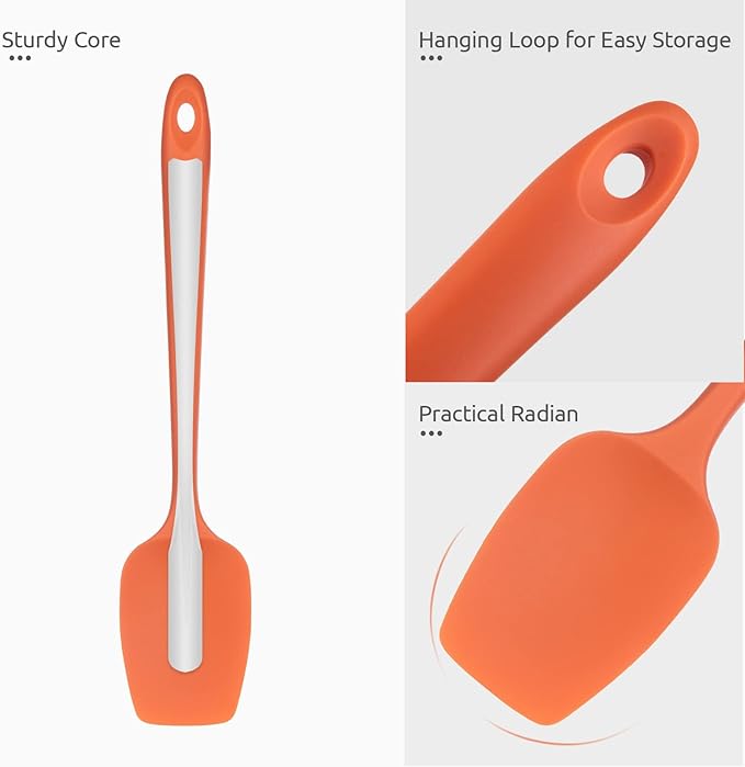 Heat Resistant Silicone Spatula Set: U-Taste 600ºF High Temp Seamless Food Grade Utensil, Flexible Rubber Silicon Kitchen Cooking Mixing Baking Scraper for Nonstick Cookware Set of 4 (Orange)