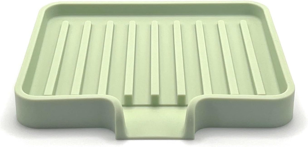 Happitasa Silicone Soap Dish Tray and Sponge Holder with Drain Chute, Pack of 2 | Bathroom and Kitchen Sink Organizer Caddy (Pistachio, 5.2"x4", 7.2 Ounces)