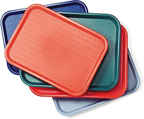 Carlisle FoodService Products Cafe Fast Food Cafeteria Tray with Patterned Surface for Cafeterias, Fast Food, And Dining Room, Plastic, 17.87 X 14 X 0.98 Inches, Red, (Pack of 12)