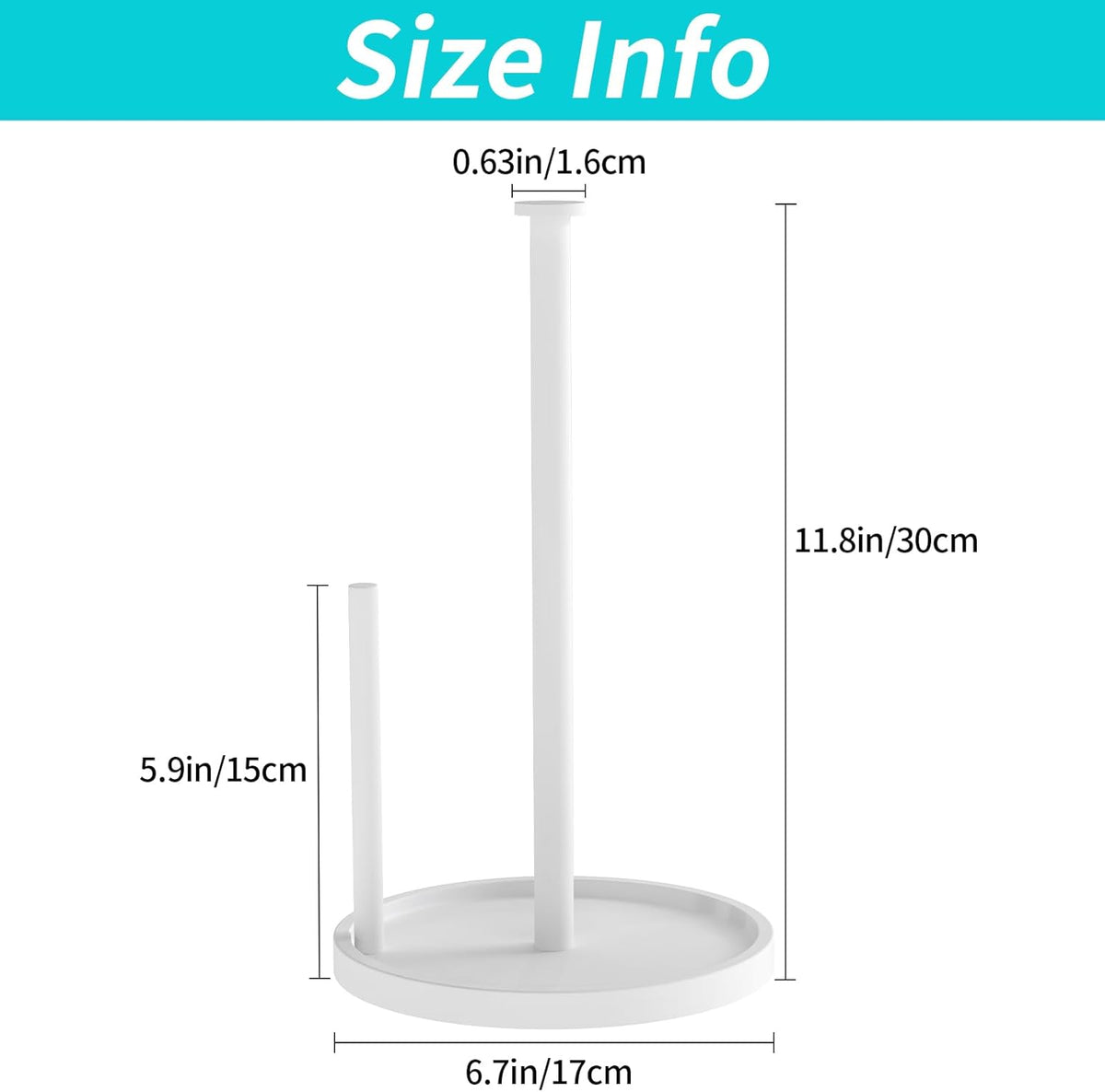 Paper Towel Holder Countertop, Standing Paper Roll Holder with Anti Slip Weighted Base, Stainless Steel Freestanding Paper Towel Holder for Kitchen, White