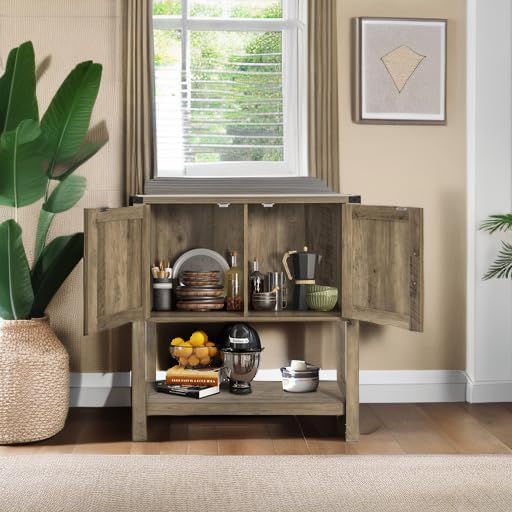 Sofa Table Console Table,Coffee Bar Cabinet,31.5 L x 13.8 D x 34.65 H Entryway Table with 2 Storage Cabinets,Farmhouse Foyer Table,Buffet Sideboard for Kitchen,Hallway (Rustic Brown)
