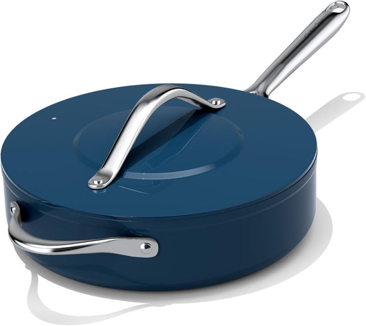 Nonstick Ceramic Sauté Pan with Lid (4.5 qt, 11"), Deep Frying Pan for All Cooktops - Non Toxic, PTFE/PFOA/PFAS Free, Dishwasher & Oven Safe up to 500°F - with Stay Cool Handle - Navy Blue