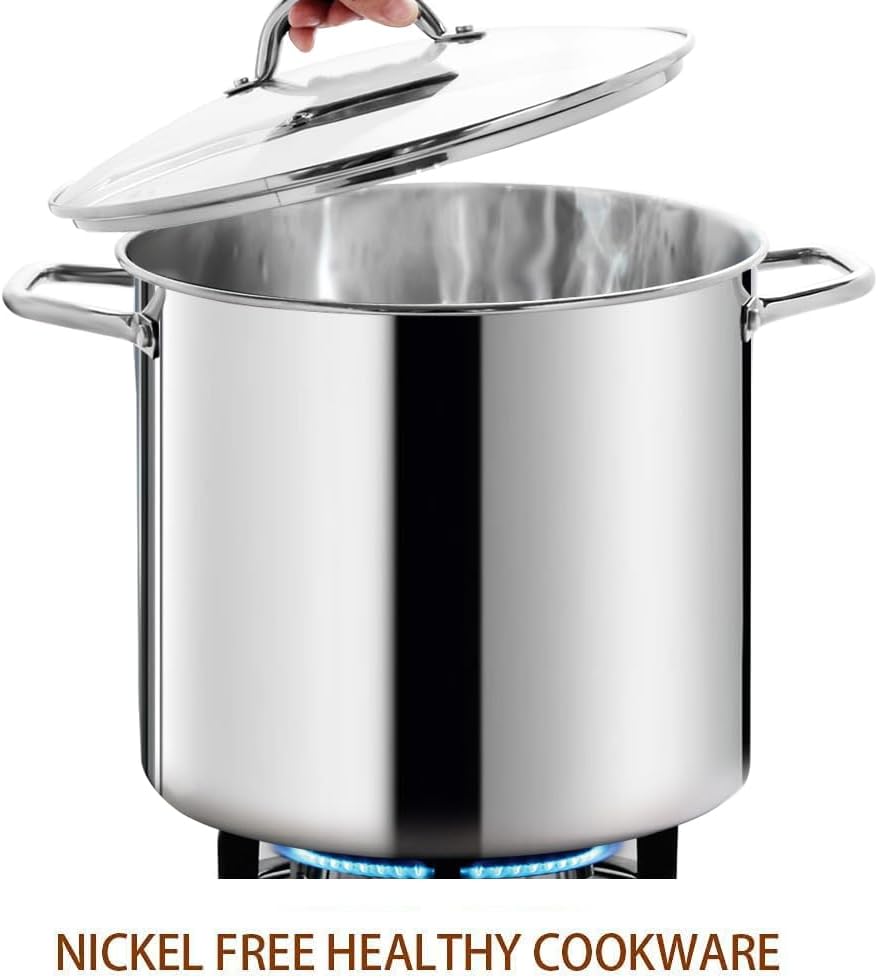 HOMICHEF LARGE STOCK POT 24 Quart With Lid - Nickel Free Stainless Steel Cookware Stockpot 24 Quart - Healthy Cookware Polished Stockpots - Heavy Duty Induction Pot Soup Pot With Lid