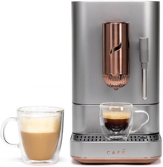 Café Affetto Automatic Espresso Machine + Milk Frother | Built-In & Adjustable Espresso Bean Grinder | One-Touch Brew in 90 Seconds | Steel Silver, 1.2 Liter, (C7CEBBS2RS3)