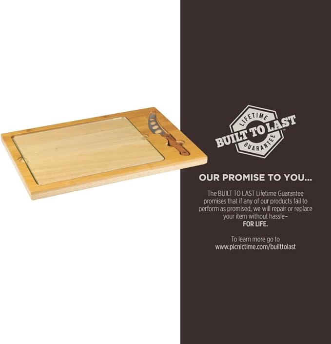 PICNIC TIME NFL Football Field Icon Glass Top Cutting Board & Knife Set, (Parawood & Bamboo)