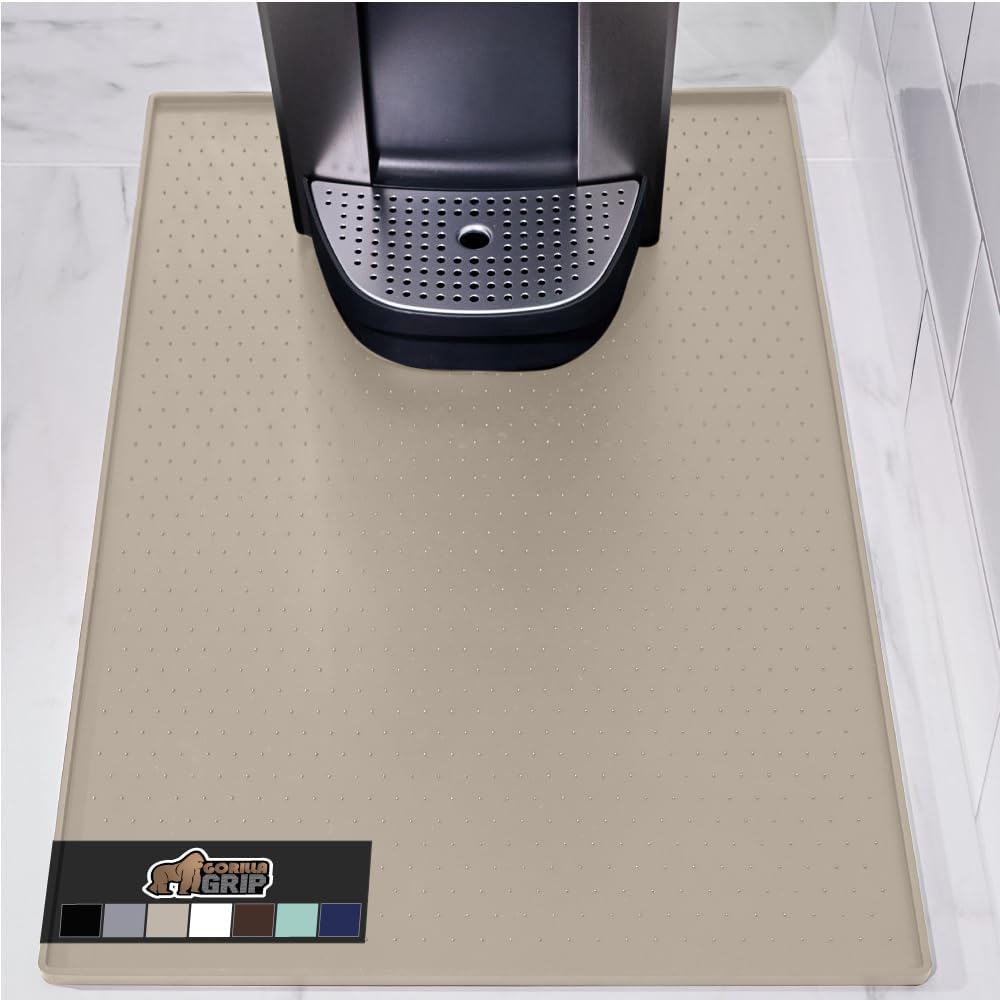 GORILLA GRIP Silicone Coffee Mat, 15x23, Espresso Drink Bar Station Accessories, Waterproof Heat-Resistant Dish Drying Mats, Stay in Place on Kitchen Counter, Home Kitchen Decor Essentials, Almond