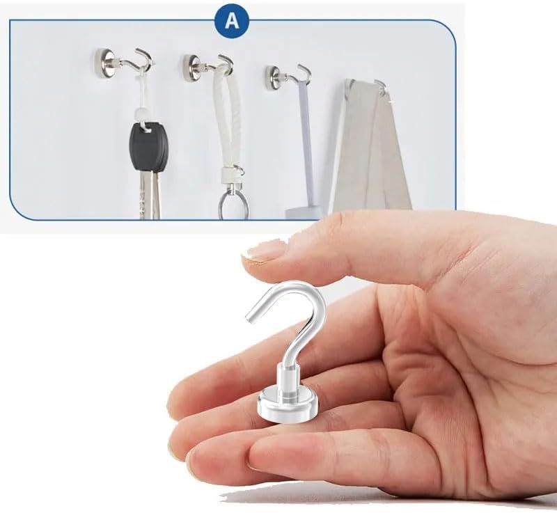 Heavy Duty Magnetic Hooks 5/8" Magnetic Base,25lbs Vertical Pull Force-10Pack Super Strong Rare Earth Magnet Hook,Strong Cruise Hook for Hanging,Magnetic Hanger for Cabins,Grill,Kitchen