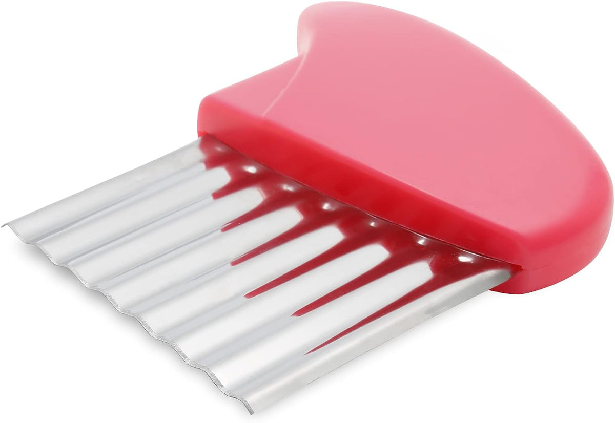 Luomorgo Stainless Steel Potato Crinkle Cutter Carrot Wavy Knife French Fry Slicer Vegetable Wavy Chopper, Pink