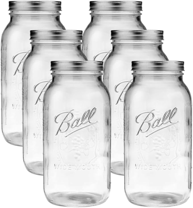 Ball - 64oz Wide Mouth Jars with Lids & Bands 6 Pack Jars | Half Gallon Large Glass Mason Jar for Food Storage with airtight Lid, 0.5 Gallon Glass Jar with Lid and Bands, Set of 6