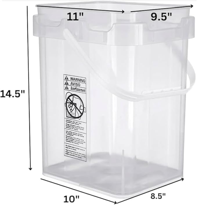 House Naturals 4 Gallon Food Grade Plastic Square clear bucket pail with lid container (Pack of 3) Made in USA- BPA Free